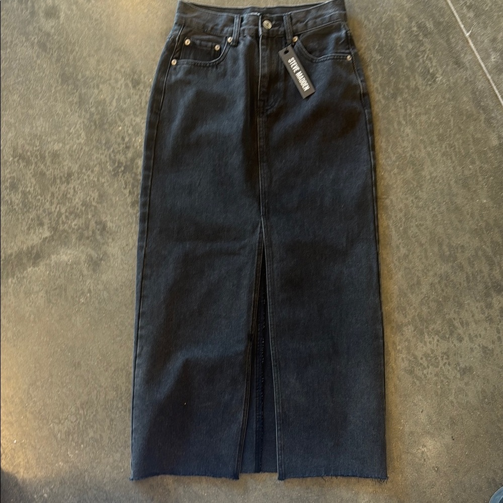 Black Denim Midi Skirt Steve Madden